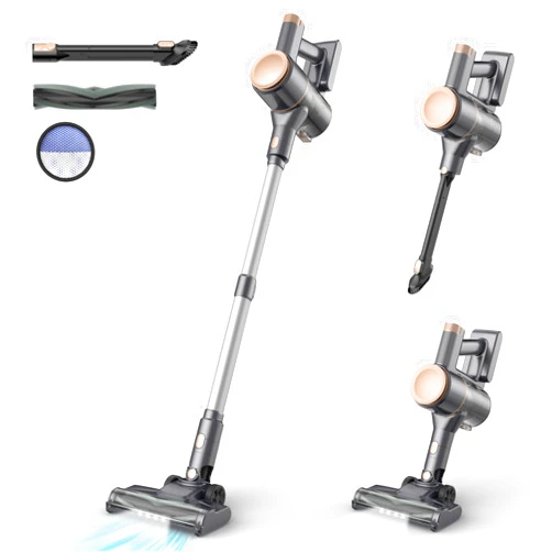 UML0 N8 Cordless Vacuum Cleaner, Lightweight Stick Vacuum with Powerful Suction, 2200mAh Battery, 40 Mins Runtime, Self-Standing, Rechargeable Vacuum Cleaners for Home Hardwood Floor Carpet Pet Hair (Gold)