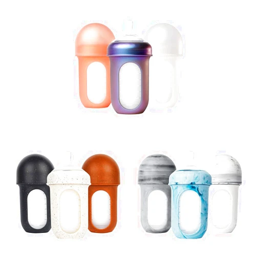 Boon Nursh Reusable Silicone Baby Bottles with Collapsible Silicone Pouch Design - Baby Bottle Set - Baby Feeding Essentials - Stage 2 Medium Flow - 8 Oz - 3 Count