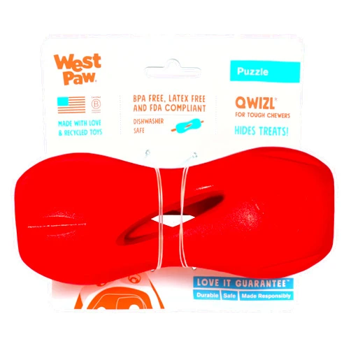 WEST PAW Zogoflex Qwizl Dog Puzzle Treat Toy – Interactive Chew Toy for Dogs – Dispenses Pet Treats – Brightly-Colored Dog Enrichment Toy for Aggressive Chewers, Fetch, Catch, Large 6.5