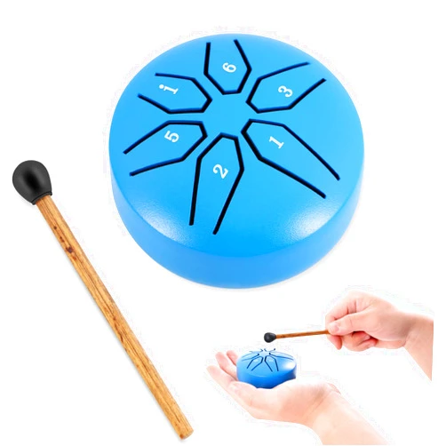 EASTROCK Mini Steel Tongue Drum for Kids 3 Inch 6 Notes Percussion Instrument Handpan Drum C Key with Mallets,Music Book (Blue)