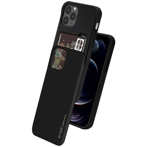 GOOSPERY Sky Slide Case for iPhone 12 Pro Max (6.7 inches) Dual Layer Bumper Cover with Card Holder Wallet Cover - Black