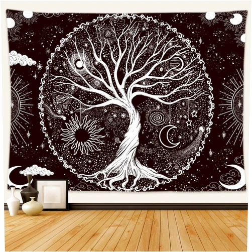 Wonrizon Tree of Life Tapestry,Black and White Galaxy Space Tapestries Aesthetic Psychedelic Wall Hanging decor for Living Room Bedroom (51.2