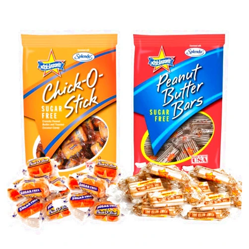 LYZA'S SWEETS & TREATS Atkinson's Sugar Free Classics Gift - Chick-O-Stick Nuggets & Peanut Butter Bars - Pack of 2, 3.75 oz. Bags, One Each Variety By Lyza's Sweets & Treats