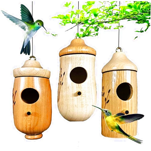 PUFAN Hummingbird House,Wooden Hummingbird House for Outside Hanging, Hummingbird Swing Hummingbird Nest,for Wren Swallow Hummingbird Finch Houses