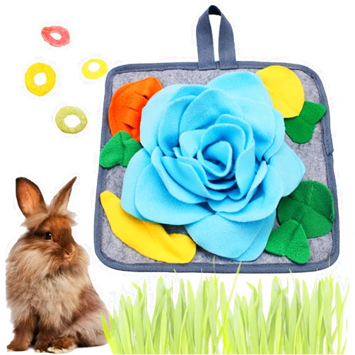 Abizoo Bunny Snuffle Mat Toy,11.8''x11.8'' Washable Skin Friendly Puzzle Fun Foraging Pad Treat Dispenser Consume Energy for Rabbit Guinea Pigs Ferrets Chinchillas Small Animal Toys Cage Supplies
