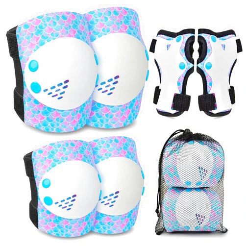 AuSletie Knee Pads for Kids Girls Protective Gear Set Adjustable Knee Pads and Elbow Pads Set with Wrist Guard for Girls Kids Toddler Roller Skates Bike Cycling Skateboard Scooter, 3-8 Years