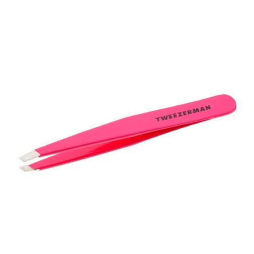 Tweezerman Stainless Steel Slant Tweezer - Eyebrow Tweezers for Women and Men (Neon Pink)