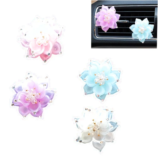 Gmngis 4 Piece Lotus Flower Car Air Vent Clip, Car Air Freshener Clip Air Conditioning Outlet Clip Car Interior Decor Charm Colorful Car Interior Accessories for Girls Women
