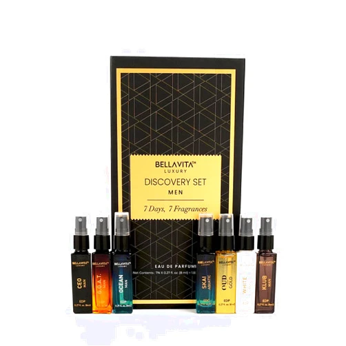 Bella Vita Luxury BellaVita Luxury Discovery Set Mens Perfumes (7x8ml) | Mini Perfume Gift Set for Men with Bergamot, OUD & Patchouli Oriented | Compact Long-Lasting Oud Colognes for Men | Cruelty Free Fragrance