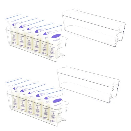 Vtopmart Breastmilk Storage Container 4PCS Set, Clear Freezer and Fridge Organizer Bins, Plastic Storage Bins for Breast Milk, Baby Pouches, Formula, Bottles and Yogurts, 4.3’’ Width, 14.7