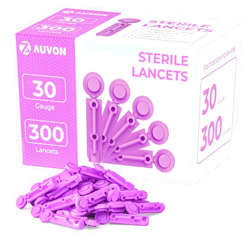 AUVON Blood Lancets, 30 Gauge 300 Twist Top Lancets with Less Pain Design Fit Most Standard Lancing Devices for Blood Sugar Kit and Glucose Meter - Purple