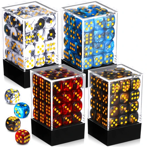 Foilswirl 144 Pieces 12mm 6 Sided Mini Dice Set for School Classroom Table Games Marble Two Colors D6 Game Standard Dice with Portable Plastic Box for Bunco or Teaching Math Learning (Classic Color)