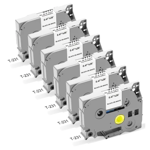 Timorn Label Maker Tape 12mm 0.47 White Replacement for Brother TZ TZe-231, Laminated Black on White Labels Refill Compatible with P Touch PT-D210 D220 H110 D200 D400 6 Pack