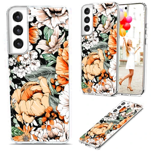 AKORAVO for Samsung Galaxy S22 Case for Girl Women Men, Full Protective Shockproof Slim Soft TPU Clear Phone Cover Cases with Design for Galaxy S22,Beautiful Orange Flower Floral