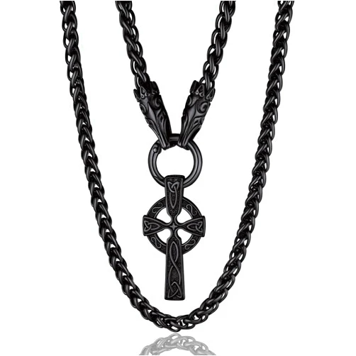 ChainsProMax Men Chunky Viking Mjolnir/Fenrir Wolf/Celtic/Rune Necklace, with 28inches Chain, Can Custom, Stainless Steel Norse Viking Jewelry, Gold Plated/Black, Send Gift Box