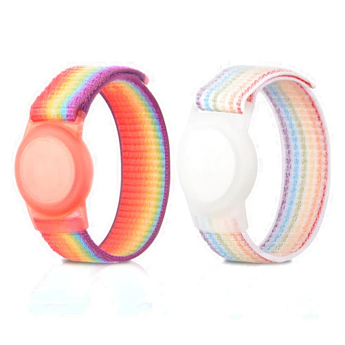 FNCOLL 2 Pack Kids Wristband for AirTag, Nylon Watch Band GPS Tracker Holder Protective Case Compatible with Apple Air Tag, Adjustable Anti-lost Bracelet for Toddler Baby Children Elders