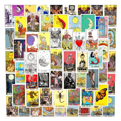 Aoinqx 60Pcs Tarot Stickers for Laptop,Water Bottle,Skateboard Phone Aesthetic Future Love Fortune Waterproof Vinyl Myth Magic Astrology Divination Sticker Decal for Teens Adults Girls (Yellow-Tarot)