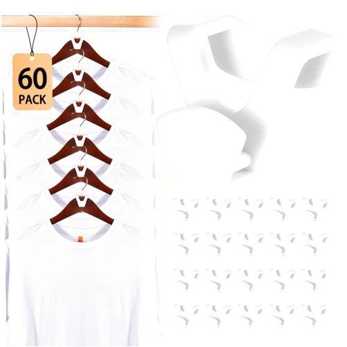 HOUSE DAY Space Saving Hanger Hooks 60 Pack, White Clothes Hanger Connector Hooks, Heavy Duty Hanger Hooks Space Saver, Sturdy Hanger Connector Hooks, Premium Cascading Hanger Hooks for Closet