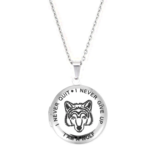 UTHOSMDO Wolf Necklace with Encourage Words, That Holds Pictures Inside, Stainless Steel Wolf Necklace Gifts for Men
