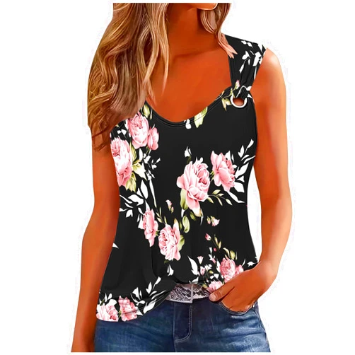Yxzogd Womens Tank Tops Summer Sleeveless T Shirt Solid Color Casual Tops Athletic Tanks V Neck Tunic Shirts Street Outfits