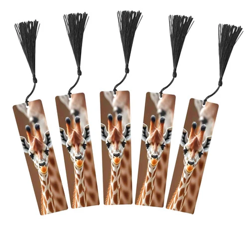 Sinbluca Giraffe Bookmarks 5 Pcs with Tassels Animal Cute Brown Spots Wooden Bookmarks for Reading Women Students Teacher Reader