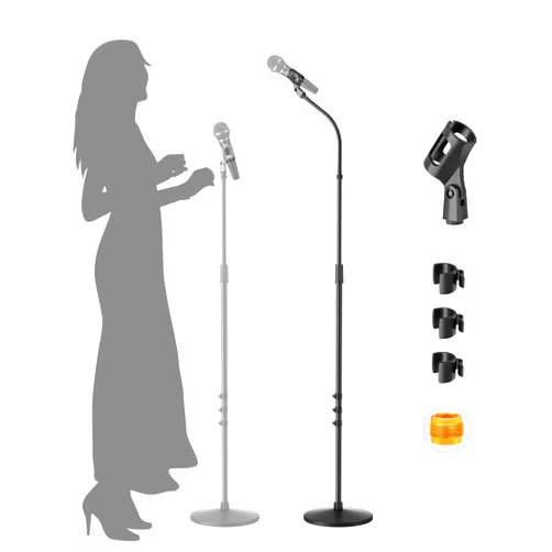 OUKMIC Mic Stand, Microphone Stand Floor Detachable Gooseneck Universal Mic Mount with Heavy Compact Round Base, Height Adjustable from 32” to 70” for Blue Yeti Blue Snowball Shure SM7B Samson Q2U
