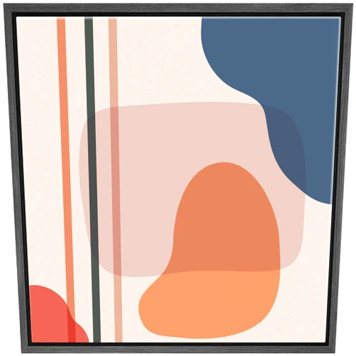 Color-Banner Framed Canvas Print Wall Art Blue, Pink & Brown Oblong Circles Geometric Shapes Illustrations Modern Art Mid-Century Modern for Living Room, Bedroom, Office - 16