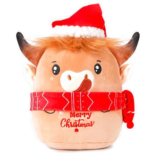 InIsaJace Highland Cow Plush - 10 Inches Cute Stuffed Animal with Santa Hat - Merry Christmas Party Plushie Gift for Kids