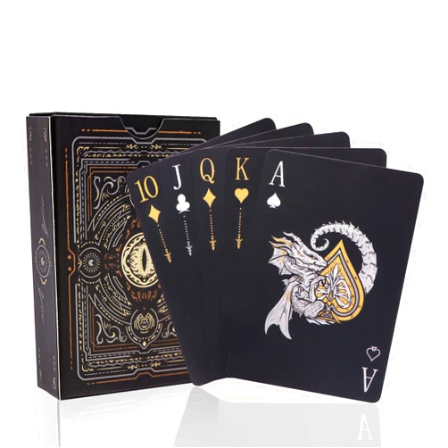 WJPC Easy Shuffling Plastic Waterproof Playing Cards,Cool Black Dragon Poker Cards for Game and Party, Deck of Cards（Dragon