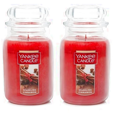 Yankee Candle Sparkling Cinnamon Scented, Classic 22oz Large Jar Single Wick Candle, Over 110 Hours of Burn Time (Pack of 2)