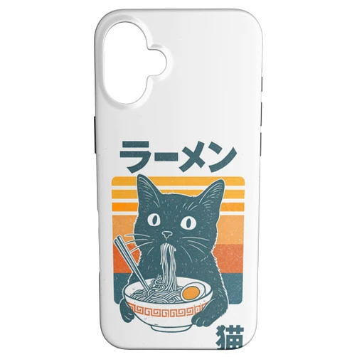 Cat Eating Ramen by Hakinama POD Retro Cat Eating Ramen Noodles Anime Girls Boys Men Women Case for iPhone 16 Plus