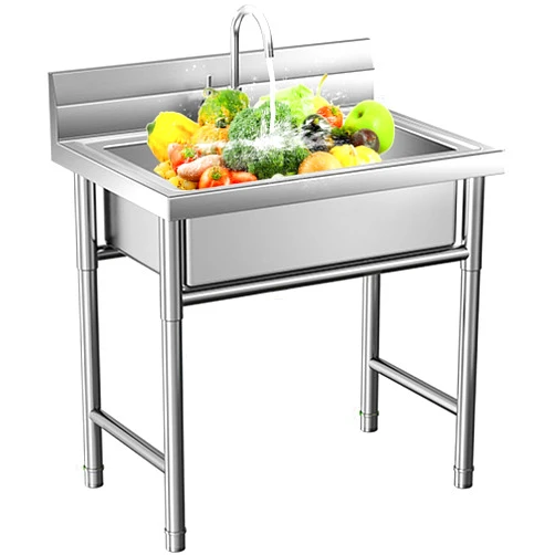 PLMOKN Stainless Steel Kitchen Sink Portable Outdoor Laundry & Utilit Single Bowl Freestanding Utility Commercial Garage Sinks (20 Inch)