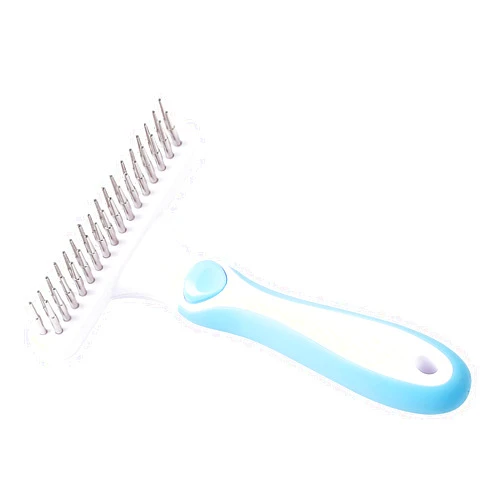 UPSCOOL Pet Grooming Brush - Double Row Shedding and Dematting Undercoat Rake Comb for Dogs and Cats - Gently Removes Loose Undercoat, Mats & Tangled Hair (Blue)