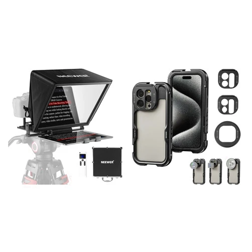 NEEWER Teleprompter X14 with RT-110 Remote & APP Control (Bluetooth Connection via NEEWER Teleprompter App), PA043 15 Pro Cage [2nd Generation] Included