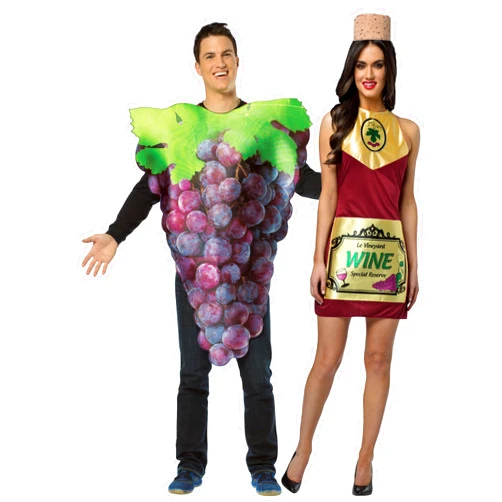 Rasta Imposta Wine Cork Dress & Purple Grapes Couples Costume Set, Women's Size 2-6 & Adult One Size