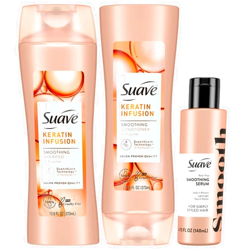 Suave Keratin Shampoo and Conditioner Set + Simply Styled Hair Smoothing Serum, Keratin Hair Treatment for Dry, Damaged Hair (3 Piece Set)