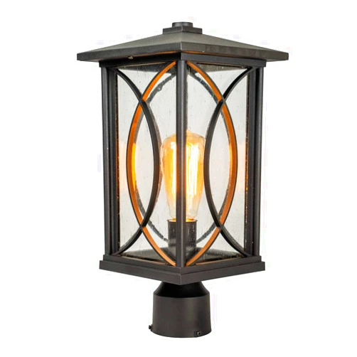 Jetima Outdoor Post Light Black Finish Waterproof Pole Lantern Lighting Fixture with Tempered Clear Seeded Glass for Patio, Garden, Yard, Balcony, Pathway