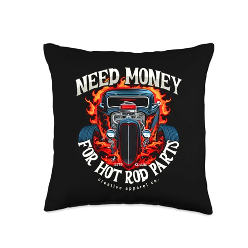 Visit The Hot Rods Need Money Parts-Vintage Hot Rod Throw Pillow, 16x16, Multicolor