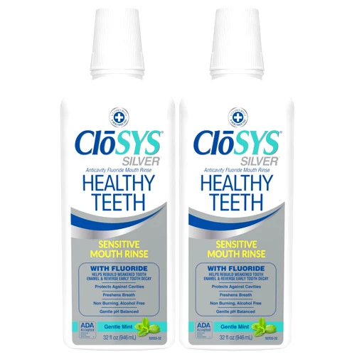 Closys Healthy Teeth Anti-Cavity Oral Rinse Mouthwash with Fluoride, Non-Burning, Non-Irritating – 32 Fl Oz (Twin Pack)