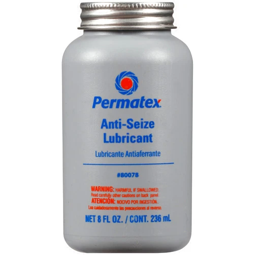 Permatex 80078 Anti-Seize Lubricant With Brush Top Bottle Prevents Galling, Corrosion, Seizing, Refined Blend Aluminum, Copper, And Graphite Lubricants For Spark Plugs 8 oz
