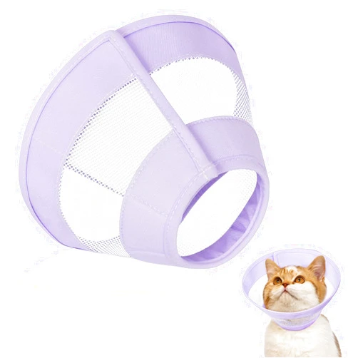 LUCKYPAW Cat Cone, Soft Cat Cone Collar to Stop Licking and Scratching, Adjustable E-Collar After Surgery for Cats, Mesh Recovery Elizabethan Collar for Cats, Kittens, Rabbits (Purple, M(Neck:6.75