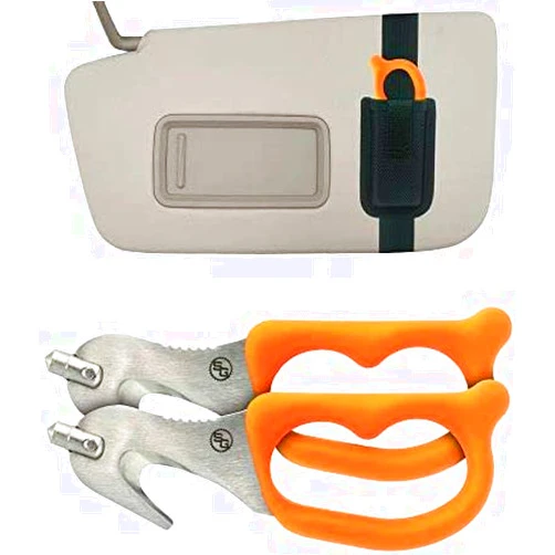 StatGear SuperVizor XT Auto Emergency Rescue Escape Tool - Seatbelt Cutter & Window Glass Breaker Hammer Survival - Mounts Right to Your Sun-Visor! Pack of 2
