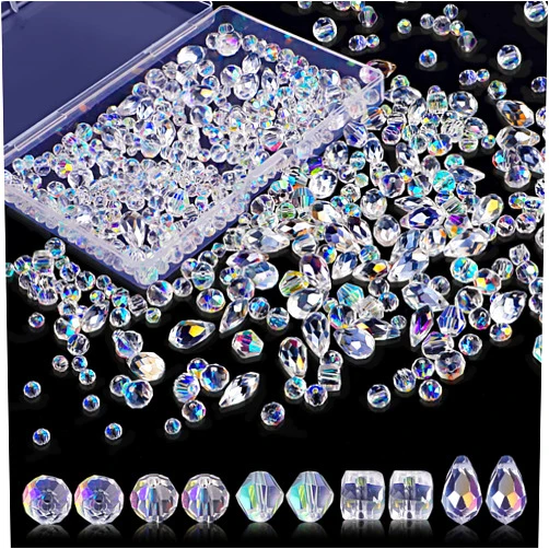 NIUBIER 600 Pcs Glass Beads for Jewelry Making, Assorted Crystal Rondelle Beads with Box - 4/6/8mm, AB Color