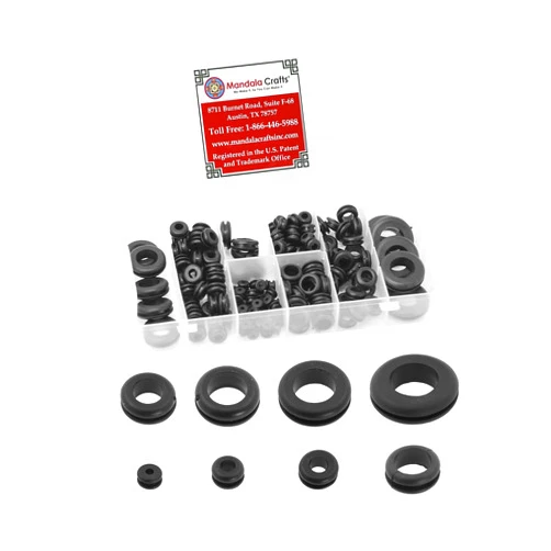 Mandala Crafts Rubber Grommet Kit Eyelet Ring Rubber Gasket Assortment - 180 Rubber Plugs for Holes - Rubber Grommets for Wiring Automotive Plumbing Electrical Firewall Cable Wire