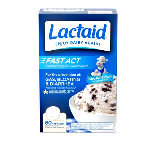 Lactaid Fast Act Lactose Intolerance Chewables with Lactase Enzymes, Vanilla, 60 Count (Pack of 1)