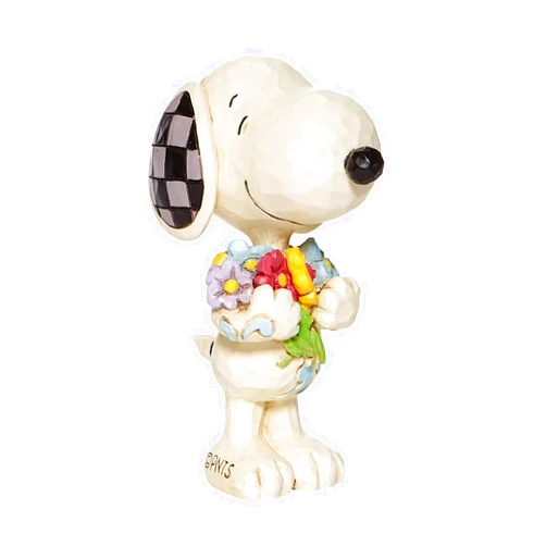 Enesco Peanuts by Jim Shore Snoopy Holding Spring Flowers Miniature Figurine, 3 Inch, Multicolor White
