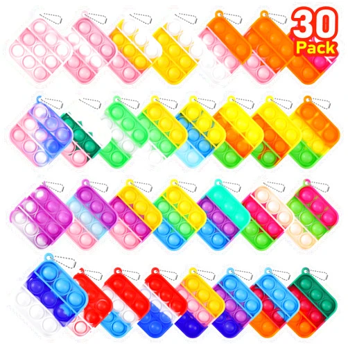 PICcircuit Kids Party Favors Fidget Toys Bulk 30 Pack Mini Pop Fidget Keychain Its Birthday Party Favors for Kids 4-8,8-12 Year Small Kid Classroom Prizes Fidgets It Bubbles Poppers Students Goodie Bag Stuffers