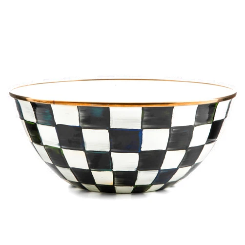 MACKENZIE-CHILDS Enamel Everyday Bowl, Serving Bowl for Entertaining, Large, Black-and-White Courtly Check, Set of 1