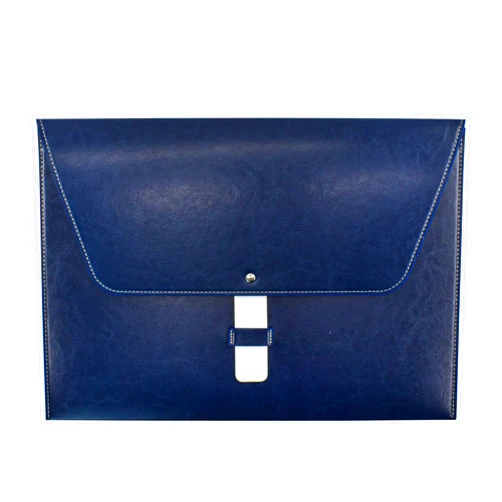 VANRA PU Leather File Folder Document Holder for A4 Letter Size Paper, Waterproof Document Organizer Portfolio File Envelope Paperwork Case with Strap Closure for Travel/Study/Work (Navy Blue)