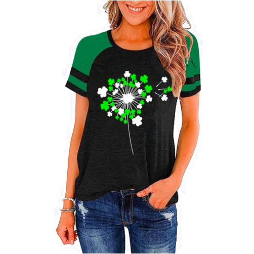 Nakater Women St Patrick's Day Clover Raglan Color Block T-Shirt Blessed Lucky Irish Short Sleeve Shirt Shamrock Graphic Tee Tops